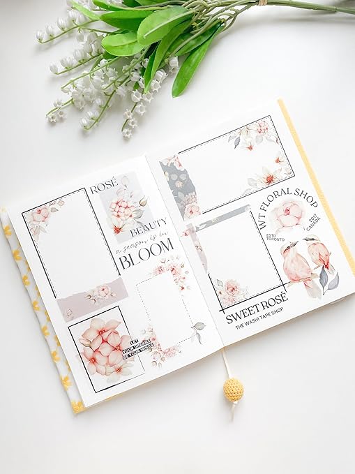 WT Pre-Cut Sweet Rosé Wide PET Tape, Single Roll, Original Designs, Dreamy Rose Motifs & Subtle Handwritten Accents, Decorative Clear Tape for Journaling, Scrapbooking, Planner, DIY Crafts