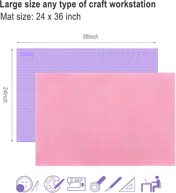 24" x 36" Self Healing Cutting Mat: Double Sided Sewing Cutting Mat Craft Supplies A1 Size for Quilting, Crafts Arts, and Fabric Purple & Pink Design (Pink & Purple)