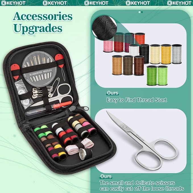 KEYHOT Sewing kit Basic,Needle and Thread Kit,Travel Small Sewing Machine Supplies for Adults Beginners Men, Home Travel Emergency Including Scissors Measure Tape Needle Threader (69pcs)
