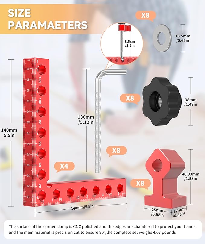 Corner Clamps for Woodworking, 90 Degree Corner Clamp, 4 Pack 5.5" x 5.5" Aluminum Alloy Woodworking Tools, with Storage Case, Clamping Positioning Squares for Cabinet, Frame, Drawer, Box