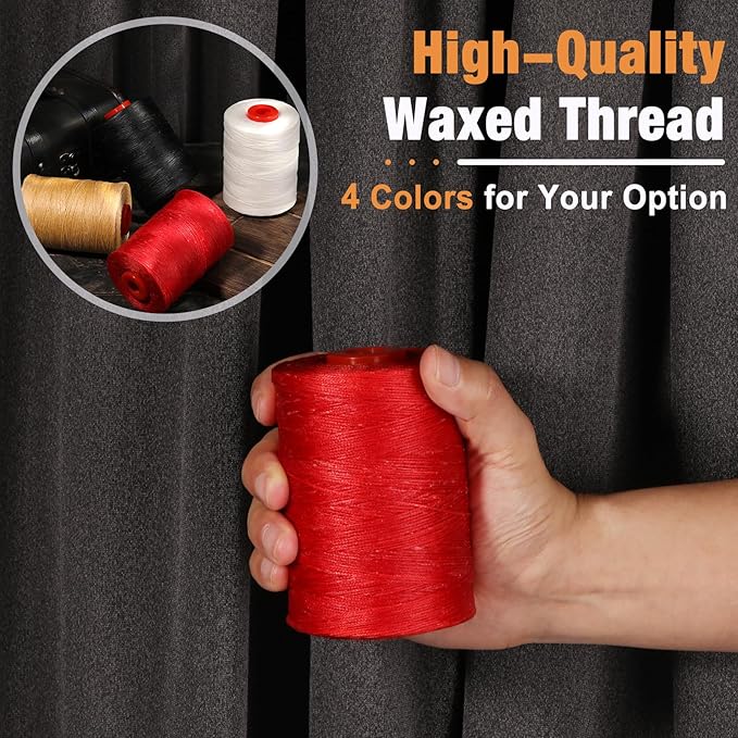 BUTUZE Waxed Linen Thread, 550Yards (500M), 1MM, Red - Waxed Linen Thread for Leather Sewing, Hand Sewing, Book Binding, Leather Craft, Shoes, Canvas, Key Bags