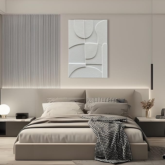 Limiyer Art White Abstract Texture Art Oil Painting 36x24 Inch Modern Minimalist Wall Decoration