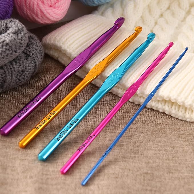 Custom Engraved Text/Name Crochet Hooks Personalized Multicolor Aluminum Handle Knitting Needles Craft Yarn 2-10mm Set 14Pcs Gifts for Women