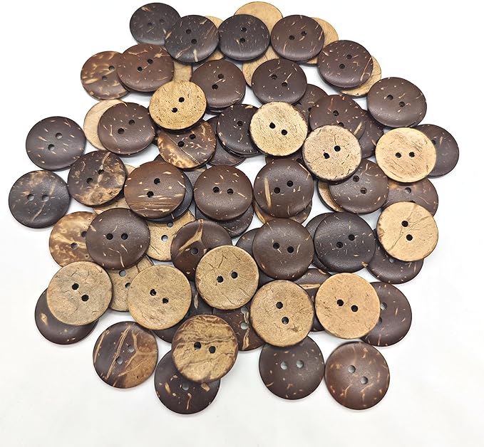 80-Pcs 3/4" Natural Coconut Shell Buttons | Bulk Brown Wooden Sewing Replacement Buttons for Sewing Crafts Clothes Decorations (20mm)