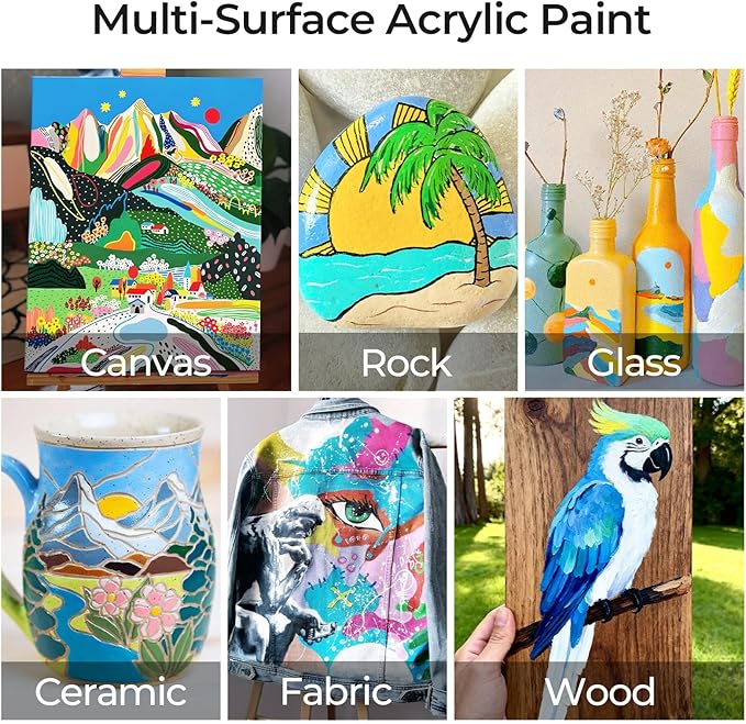 15 Colors Large Bulk Acrylic Paint Set (10 oz,300 ml) Art Painting Supplies for Multi Surface Canvas Wood Leather Fabric Rock Craft, Non Toxic Paint for Kid & Adult with Pump, Color Wheel