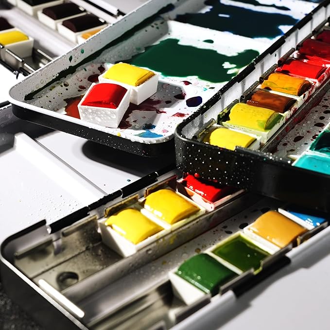 PHOENIX Professional Watercolor Paint Set - 12 Classic Colors Half Pan Water Color Paint Palette with Tin Box, Portable Travel Watercolors for Adults, Artists