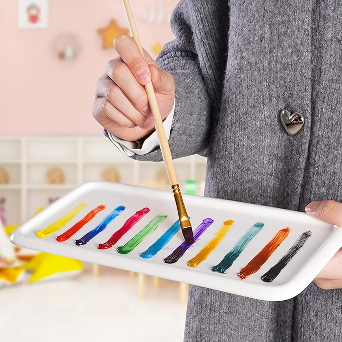 Porcelain Watercolor Palette, Ceramic Artist Paint Palette, Watercolor Mixing Tray for Watercolor Gouache Acrylic Oil Painting（10 * 4.7'' Rectangle 2Pcs）
