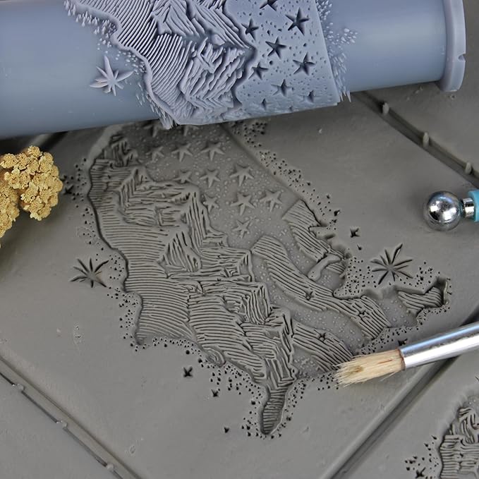 USA Outline Clay Texture Roller (4") - America Set #01 - Embossing Pattern Roller for Polymer & Ceramic Clay, Pottery & Crafts