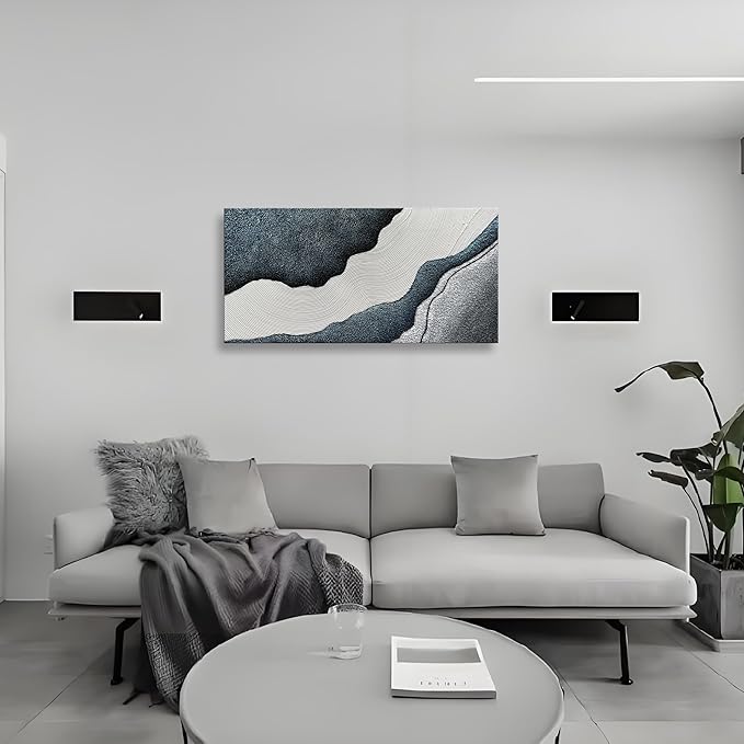 Art Hand-Painted Blue and White Textured Art Oil Painting Modern Abstract Canvas Art Deco 24x48 inches