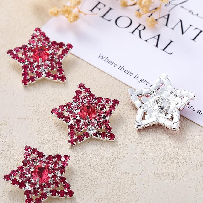 4Pcs Rhinestone Buttons Crystal Embellishments for Clothing Jewelry Making DIY Decoration Bottons for Sewing Crafts Wedding Bridal (Reddish Brown)