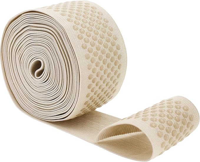 Mandala Crafts 2 Inch Elastic Silicone Gripper Tape for Clothing - 5 Yds Dotted Non Slip Elastic Band for Sewing - Cream Silicone Flat Fabric Stretchy Ribbon Straps