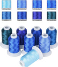 Simthread Blue Embroidery Thread – 8 Shades Compatible with Brother Colors, 550 Yards Each, 40WT Polyester, for Brother, Babylock, Janome, Singer & Other Machines