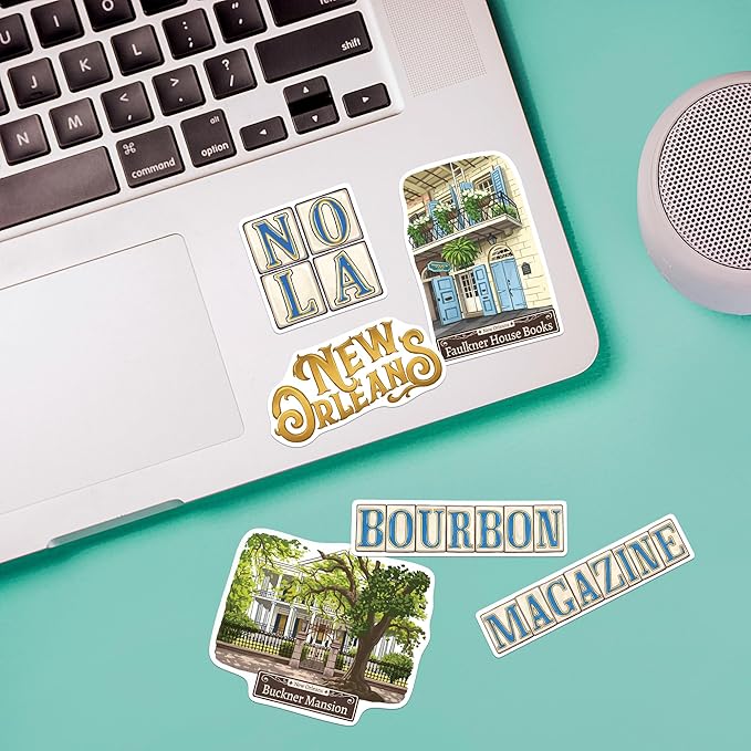 Navy Peony Jazzy New Orleans Travel Stickers (28pcs) - Big Easy, NOLA, America City-Themed Vacation Stickers for Scrapbooking, Journals, Suitcase