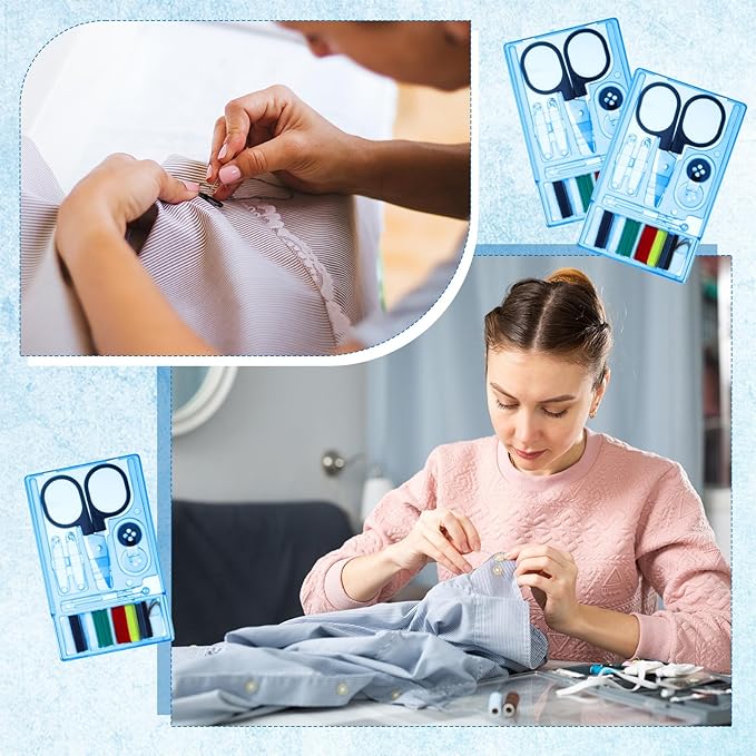 Knitgrip 100 Boxes Mini Travel Sewing Kit Quick Fix Sewing Kits Bulk Basic Portable Pre Threaded Needle Emergency Repair Tool for Christmas Gifts Beginner Traveler Home Hotel (Blue)