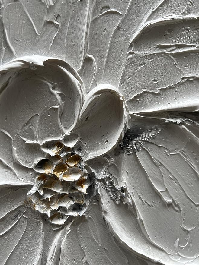 Hand-Painted White Flower Texture Art - 40x28 inches Modern Abstract Home Wall Decorative Art