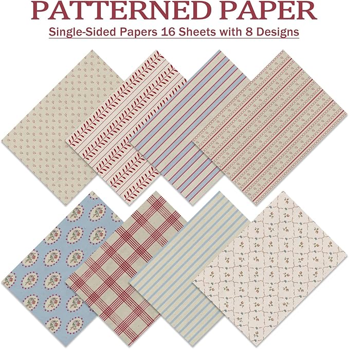 Scrapbook Paper,16 Sheets 4.1x5.8 Inch Vintage Stripe Style Scrapbook Supplies,Single-Sided Vivid Origami Decoupage Paper for DIY Crafts, Card Making, Art Journaling