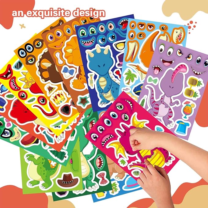 24 PCS Dinosaur Sticker for Kids, Make Your Own Dinosaur Sticker Sheets 12 Design Boy Girl Toddlers Stickers, Dinosaur Party Favors Supplies Art Craft, Birthday Gift, Teacher Classroom Reward