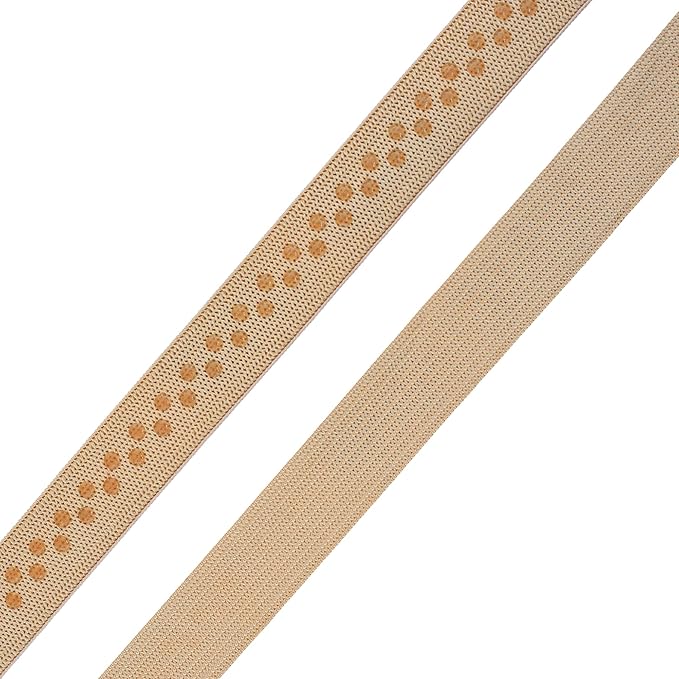Mandala Crafts 0.5 Inch Elastic Silicone Gripper Tape for Clothing - 10 Yds Dotted Non Slip Elastic Band for Sewing - Tan Silicone Flat Fabric Stretchy Ribbon Straps