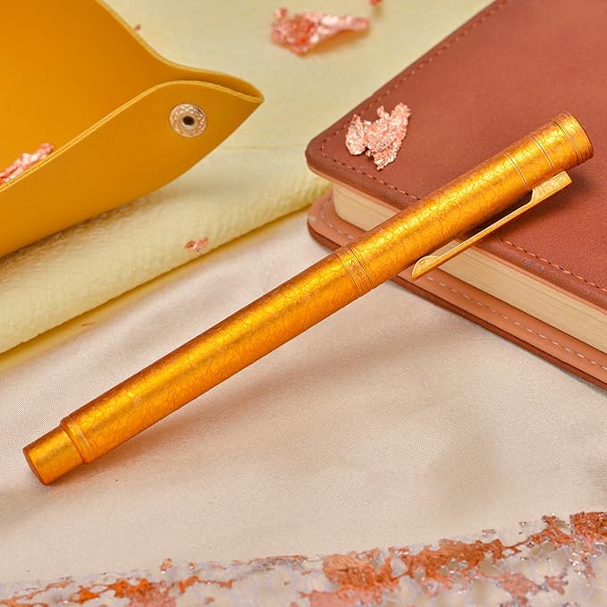 Hongdian 1851 Forest Fountain Pen Golden Ice Flowers, Fine Nib Classic Design with Converter and Metal Pen Case
