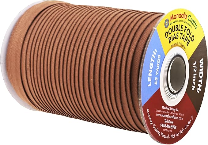 Mandala Crafts 55 Yards 1/2 Inch Russet Brown Double Fold Bias Tape for Sewing - Bias Binding Tape for Quilting Binding, Hemming, Seam, and Fabric Piping