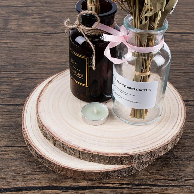 Maputune 4 Pcs 12-13 inches Large Unfinished Wood Slices for Centerpieces, Natural Rustic Wooden Plate for DIY Craft, Round Wood Chips for Table Signage Painting Wedding Party Christmas Decor