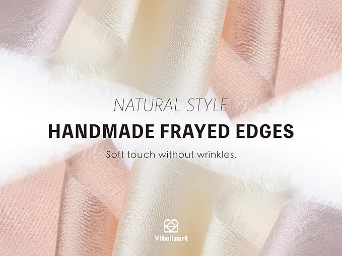 Vitalizart Silk Satin Ribbon 1-1/2 inch x 15 Yard with Wooden Spool Pink & White Handmade Frayed Ribbons for Gift Wrapping Baby Shower Wedding Bridal Bouquets Holiday Decor