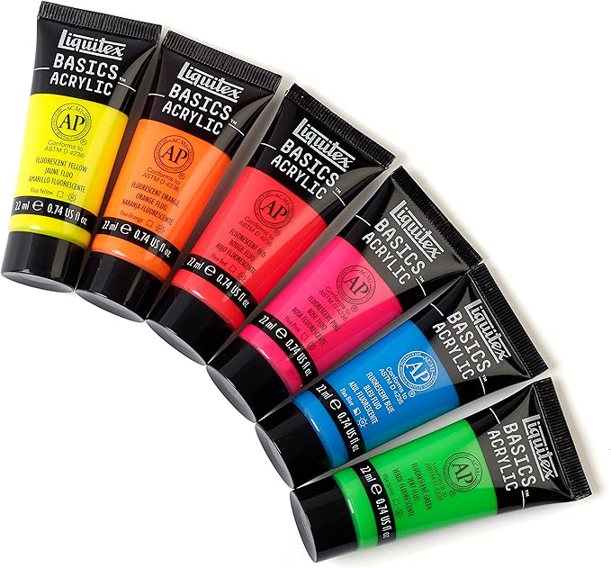Liquitex BASICS Acrylic Paint Set, 6 x 22ml (0.74-oz) Tube Paint Set, Fluorescent