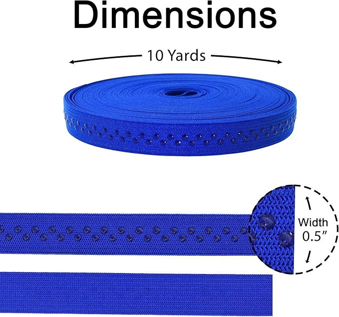 Mandala Crafts 0.5 Inch Elastic Silicone Gripper Tape for Clothing - 10 Yds Dotted Non Slip Elastic Band for Sewing - Royal Blue Silicone Flat Fabric Stretchy Ribbon Straps