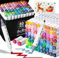 AenArt Alcohol Markers, 80 Color Dual Tip Art Drawing Markers, Artist Pens with Organizing Case for Adult Drawing Coloring Sketching（White Barrel）
