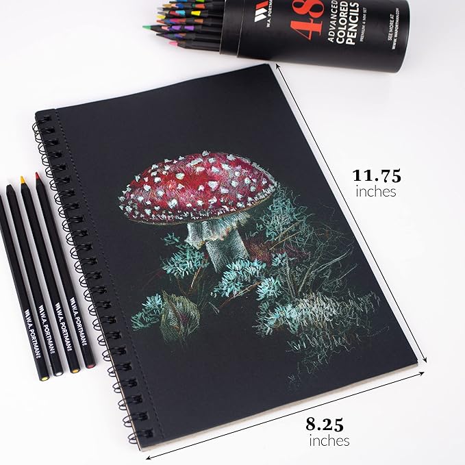 WA Portman Black Paper Sketchbook A4 (8.3" x 11.7") – 140 GSM Acid-Free Black Book Marker Paper – 60 Pages (30 Sheets) Spiral Scrapbook Journal – Mixed Media Sketch Pad for Kids & Adults