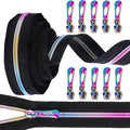 #5 Rainbow Zipper Tape by The Yard 5 Yards Colorful Teeth Nylon Zippers with 10 Pcs Metal Rainbow Zipper Pullsfor DIY Sewing Tailor Crafts (Black，Rainbow)