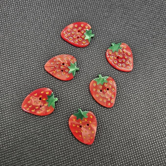 Novelty Red Strawberry Shaped Buttons for Crafts,Acetate Button for Clothes,Buttons for Sewing,Button Bulk,Pack of 6