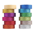 12 Rolls Glitter Washi Tape Set – 15mm Rainbow Colored Masking Tape, Sparkle Decorative Tape for DIY, Art, Scrapbook Tape, Decor & Crafts