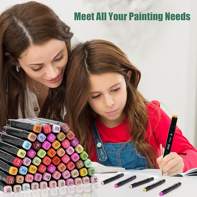 100 Colors Alcohol Markers Set, Dual Tips Blender Art Markers for Drawing Sketching Coloring Artist Pens and Underlining, Professional Permanent Sketch Markers for Kids Adult Coloring