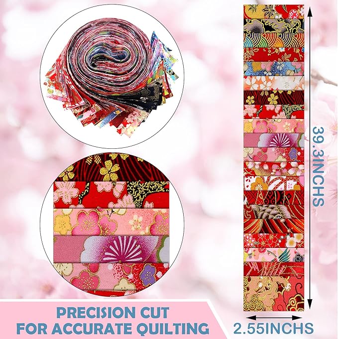 Tegeme 40 Pcs Japanese Jelly Fabric Strips for Quilting, Patchwork Roll 2.55 Inch Roll up Cotton Fabric Patchwork Craft for Quilters and Sewing DIY Crafts (Japanese Style)