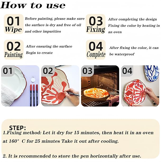 Permanent Marke Ceramics Pens 24 Colors Porcelain Paint Brush Pen for Both Glazed and Unglazed Ceramics Christmas Decoration Wine Markers for Adults