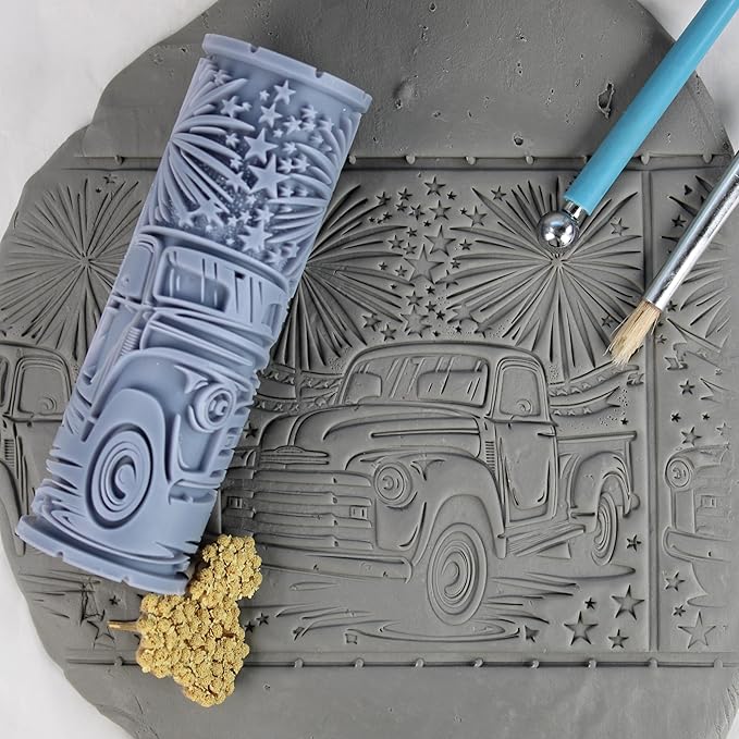 Classic Pickup Truck Clay Texture Roller (4") - America Set #01 - Embossing Pattern Roller for Polymer & Ceramic Clay, Pottery & Crafts