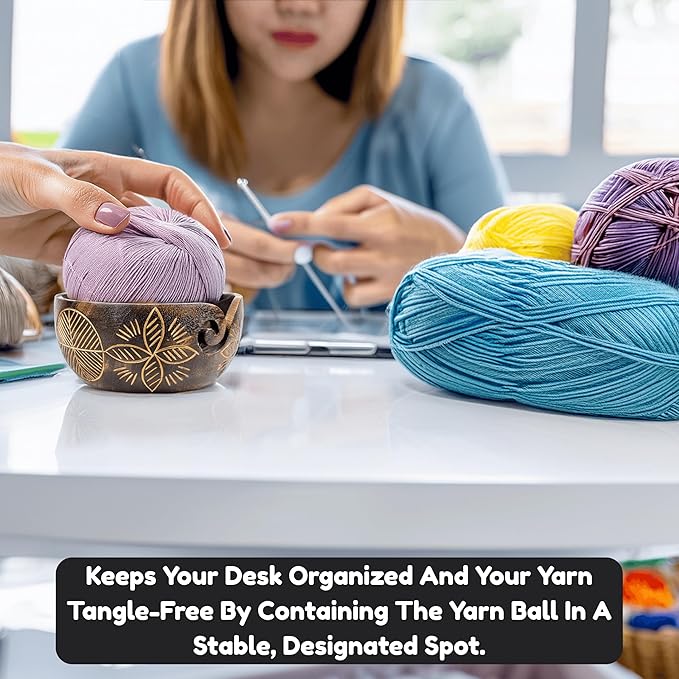 Nagina International Exquisite Premium Yarn Ball Storage Bowls | Hand Painted Lovely Decor Yet Functional Yarn Dispenser (Medium (7 x 3 x 7 Inches), Forest Fire)