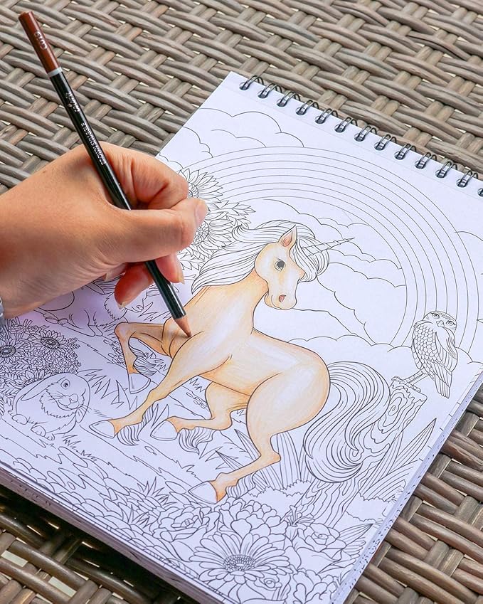 ColorIt Colorful Unicorns Adult Coloring Book - 50 Single-Sided Pages, Thick Smooth Paper, Lay Flat Hardback Covers, Spiral Bound, USA Printed, Hand Drawn Unicorn Coloring Pages