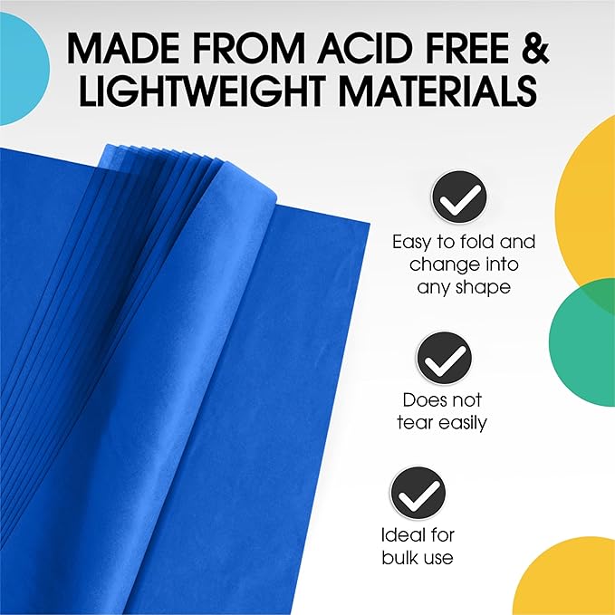 Party Solids Dark Blue Tissue Paper for Gift Bags - 20" X 30" Bulk Tissue Paper Dark Blue 480 Sheets - 10lb Newsprint for Packing, Birthday Gift Box Filler, Packing Supplies for Moving Supplies