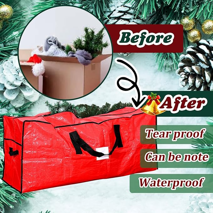 Amylove 4 Pcs Large Christmas Tree Storage Bags Heavy Duty Xmas Zippered Bags Bulk Waterproof Plastic Christmas Tree Container with Carry Handles(7.5 ft,Red)