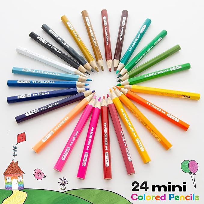 BAZIC Products Colored Pencils 24 Color, Mini Coloring Pencil Set Soft Core, for Art Drawing Sketching, Gift for Artist Adult (24/Pack), 2-Packs