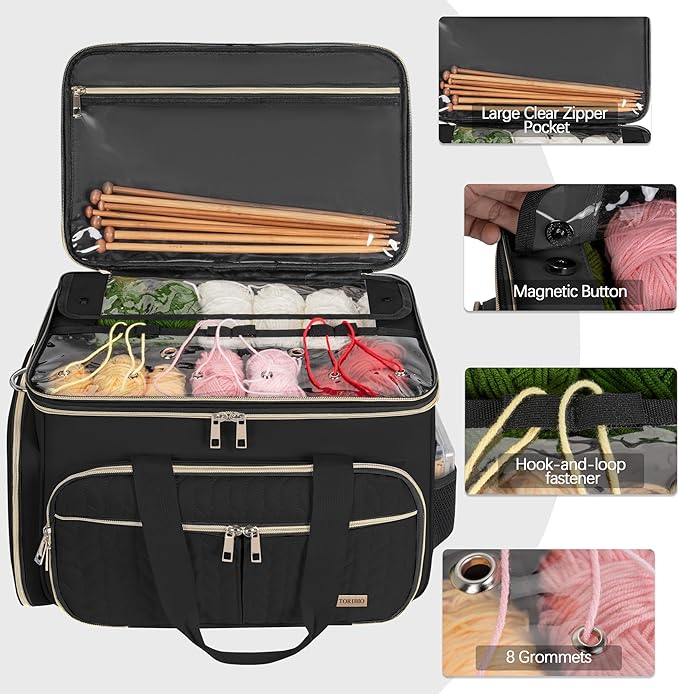 Large Knitting Bag Yarn Storage Organizer,Portable Crochet Tote Bag,Yarn Bags for Crocheting On The Go for Knitting Needles, Crochet Hooks, Knitting Accessories, Unfinished Project
