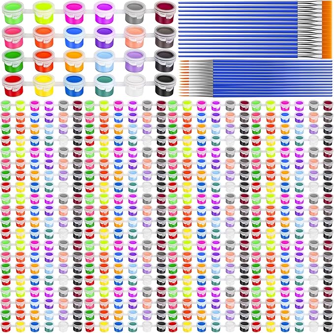 560 Pcs 24 Colors Mini Acrylic Paint Bulk for Kids Adults,20 Set Washable Craft Painting Kit, Acrylic Paint Strips Container with 40 Pcs Paintbrushes for Home Classroom Party Favors Paiting Gifts