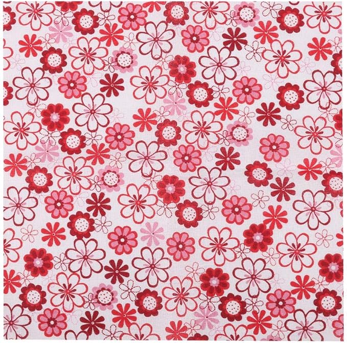 7Pcs Fat Quarters Fabric Bundles, 20 × 20inch Red Flowers Cotton Fabric Bundle Precut Fat Squares Sheets for DIY Patchwork Sewing Quilting Crafting