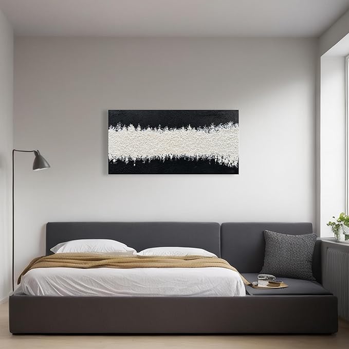 Art Hand-Painted Black and White Wall Art Textured Oil Painting Modern Abstract Art Minimalist Art Painter Home Wall Decoration 24x48 inches