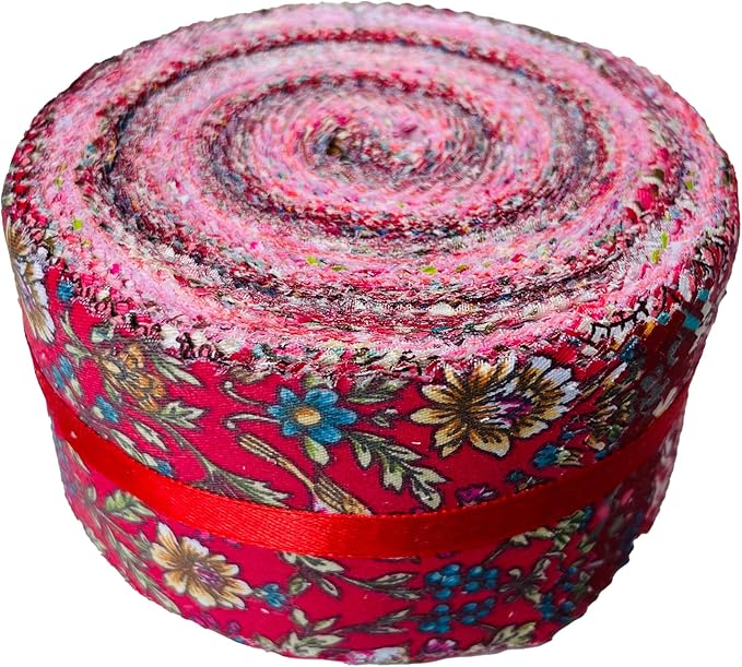 LUMANSUO Jelly Roll Fabric - 10 Assorted Floral Prints, 100% Cotton, 40 Pre-Cut Strips (2.5 x 44 Inch) Fabric for Quilting and Sewing,Red
