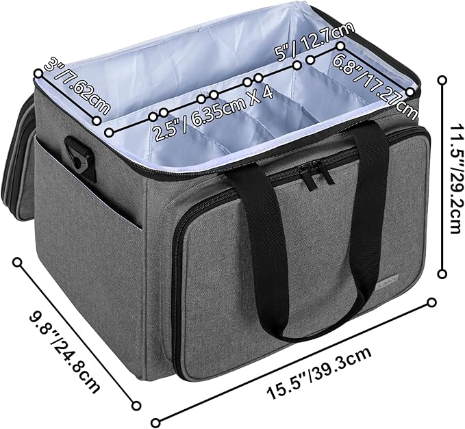 Teamoy Knitting Bag With Divider and Cover, Portable Yarn Storage Organizer for Crochet Accessories and Knitting Needles,Ideal for Knitting Enthusiasts, Gray