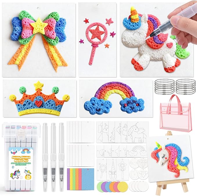 YUANNA 95 Pcs Magic Foam Texture Painting Kit, 3D Magic Puffy Paint Kits with 24 Acrylic Paint Markers & 45 Pcs Foam Texture Paper...DIY Bubble Drawing Art Supplies