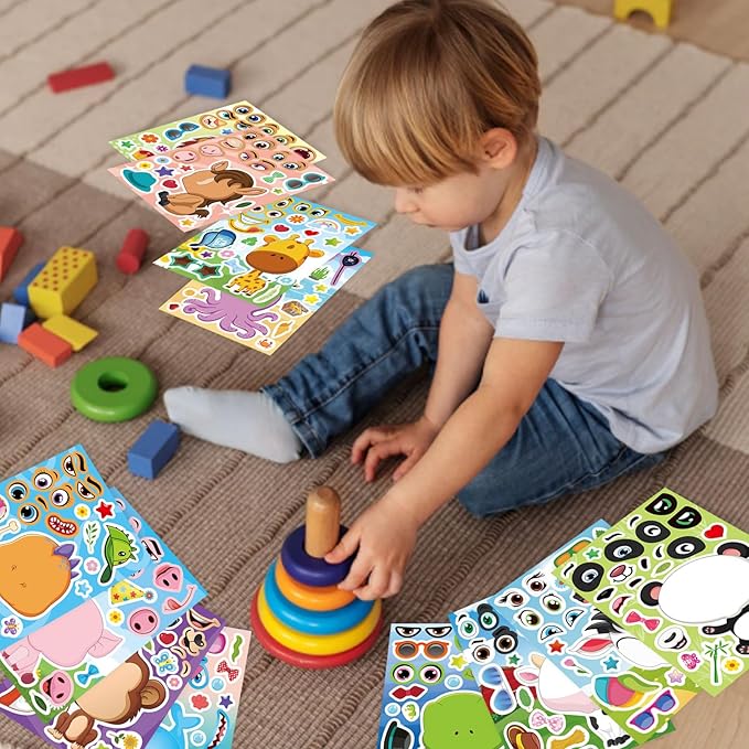 24 PCS Make a Face Stickers for Kids - Make Your Own Stickers Animal Mix and Match Sticker Sheets with Safaris, Sea and Farm Animals for Kids Party Favor Supplies Craft Activities Ages 3+